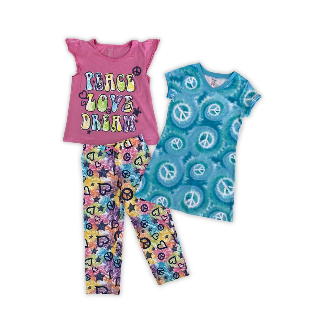 3pc Pajama Set & Nightgown Bundle Peace Love Dream Tie Dye Size L/G (10–12)